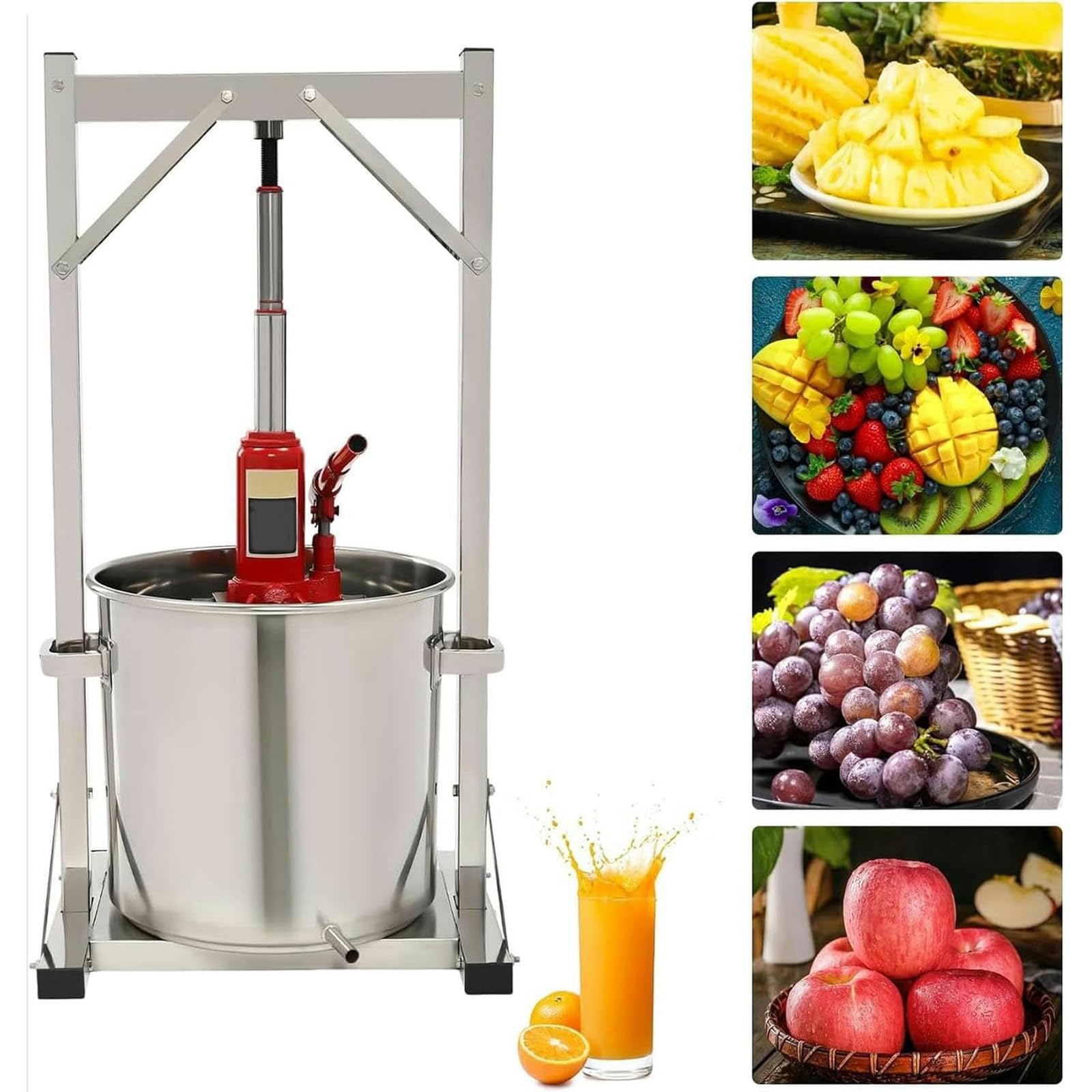 Pressa idraulica per vino e frutta, pressa manuale per spremiagrumi, cestello in acciaio inox e supporto per la produzione di birra e sidro in casa