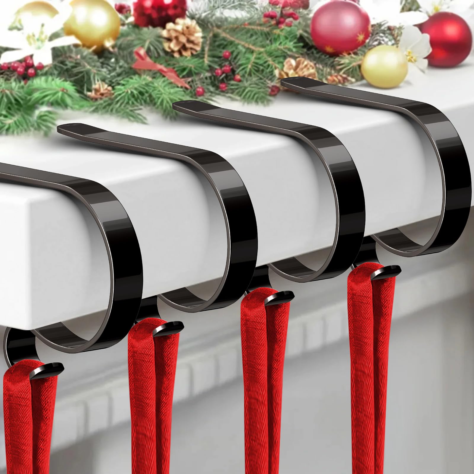 Christmas Stocking Holder,4 Pack Stocking Holders for Mantle,Non-Slip Stocking Holders for Christmas Decorations,Lightweight Stocking Hangers for Mantel Fireplace (4 Pack Light Gray)