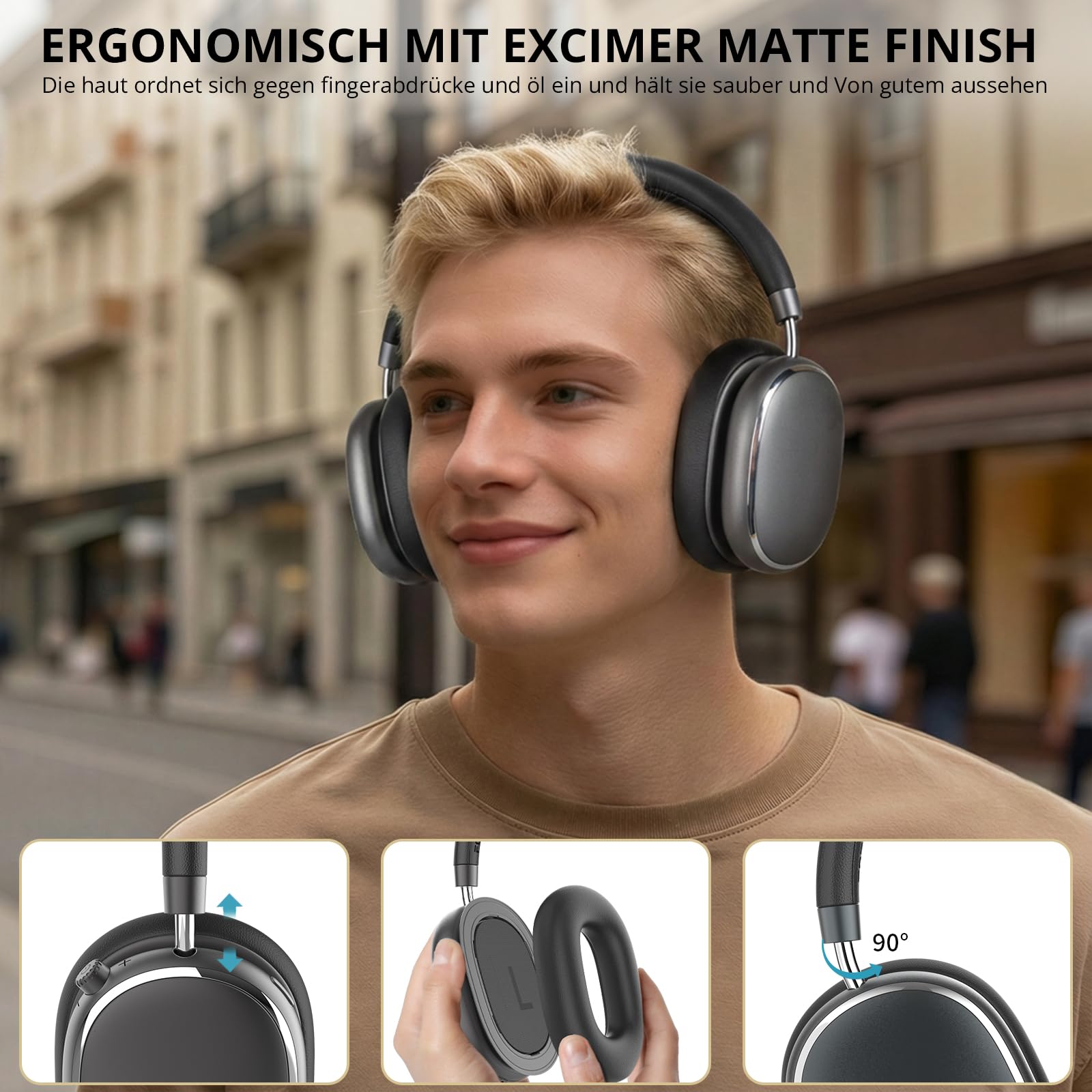 NC95 Kopfhörer Kabellos Bluetooth 6.0,Hybrid Noise Cancelling Kopfhörer mit Drehknopf,120+ Stunden Spielzeit,EQ Personalisierung per App,Geeignet für Reisen und Training