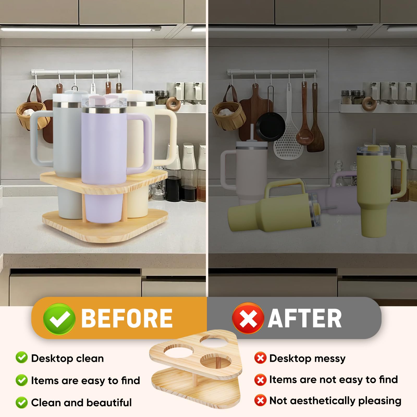 Obrotowy organizer na kubki Stanley do szafki – uchwyt na 6 kubków z uchwytem, ​​oszczędzający miejsce stojak na kubki