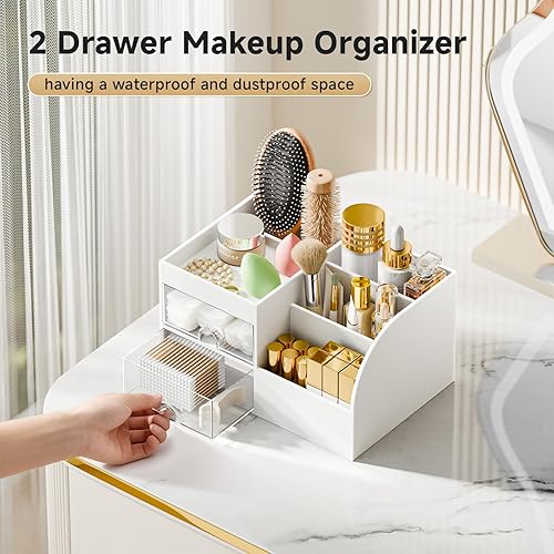 Miniatura 3 de Organizador de maquillaje con 2 cajones, organizadores de maquillaje para tocador y baño, organización de maquillaje y almacenamiento de cuidado de