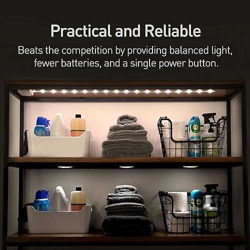 Miniatura 3 de POWER PRACTICAL Luminoodle - Tira de luz LED de clic para estantes, gabinetes de cocina y muebles, 1 paquete incluye botón de encendido y cinta