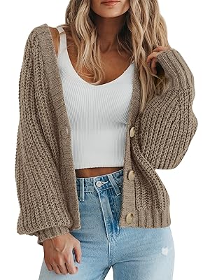 PRETTYGARDEN Women's Chunky Knit Open Front Sweater Long Sleeve Button Loose Short Cardigan Outerwear Coats
