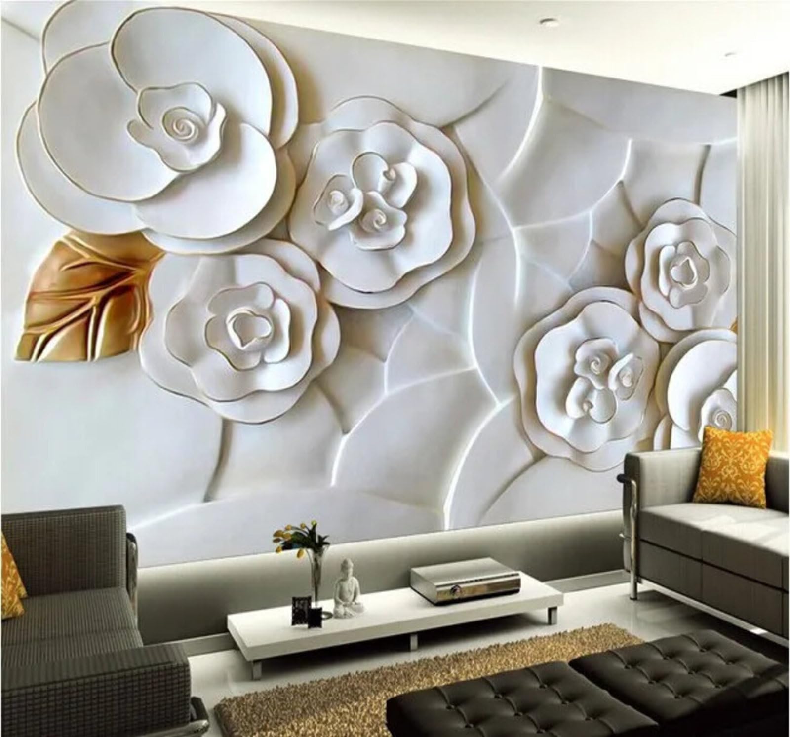 Wallpaper-3D-Xlm 350Cm×256Cm(B×H) Minimalist Relief Carved Rose Art 3D Wallpaper Easy Install Feature Office Living Room Sofa Bedroom Tv Background Wall Decoration-350Cm×256Cm