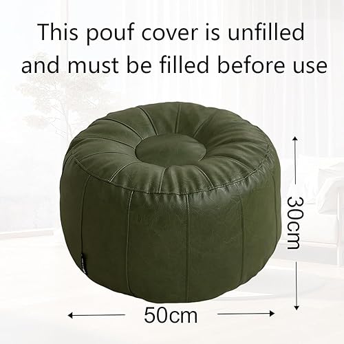 Miniatura 10 de Louis Donné Funda de puf sin relleno, taburete redondo otomano para reposapiés, puf de almacenamiento, puf de piel sintética impermeable, reposapiés