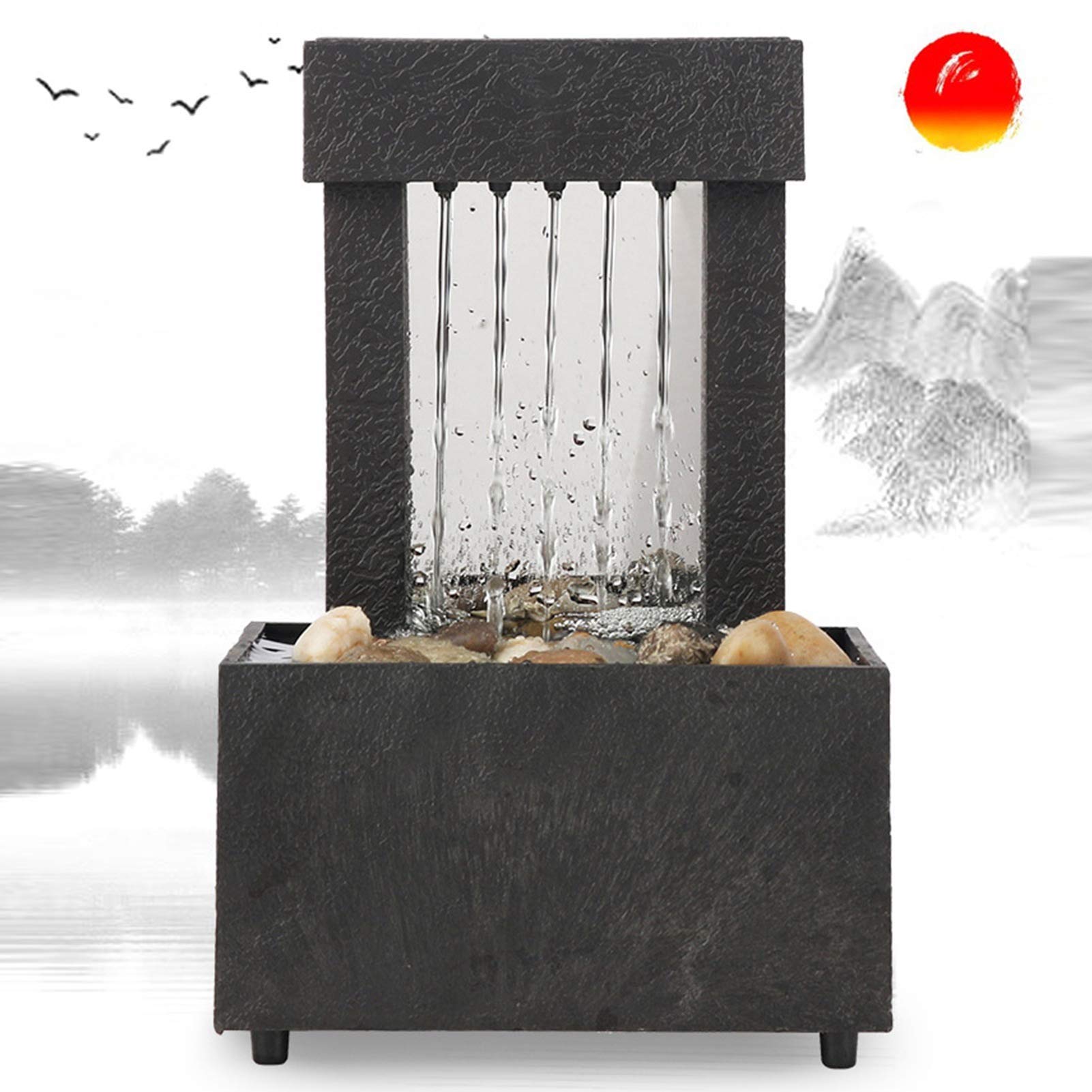 Fontaine à eau d'intérieur LED USB avec pierres pour décoration de bureau et maison