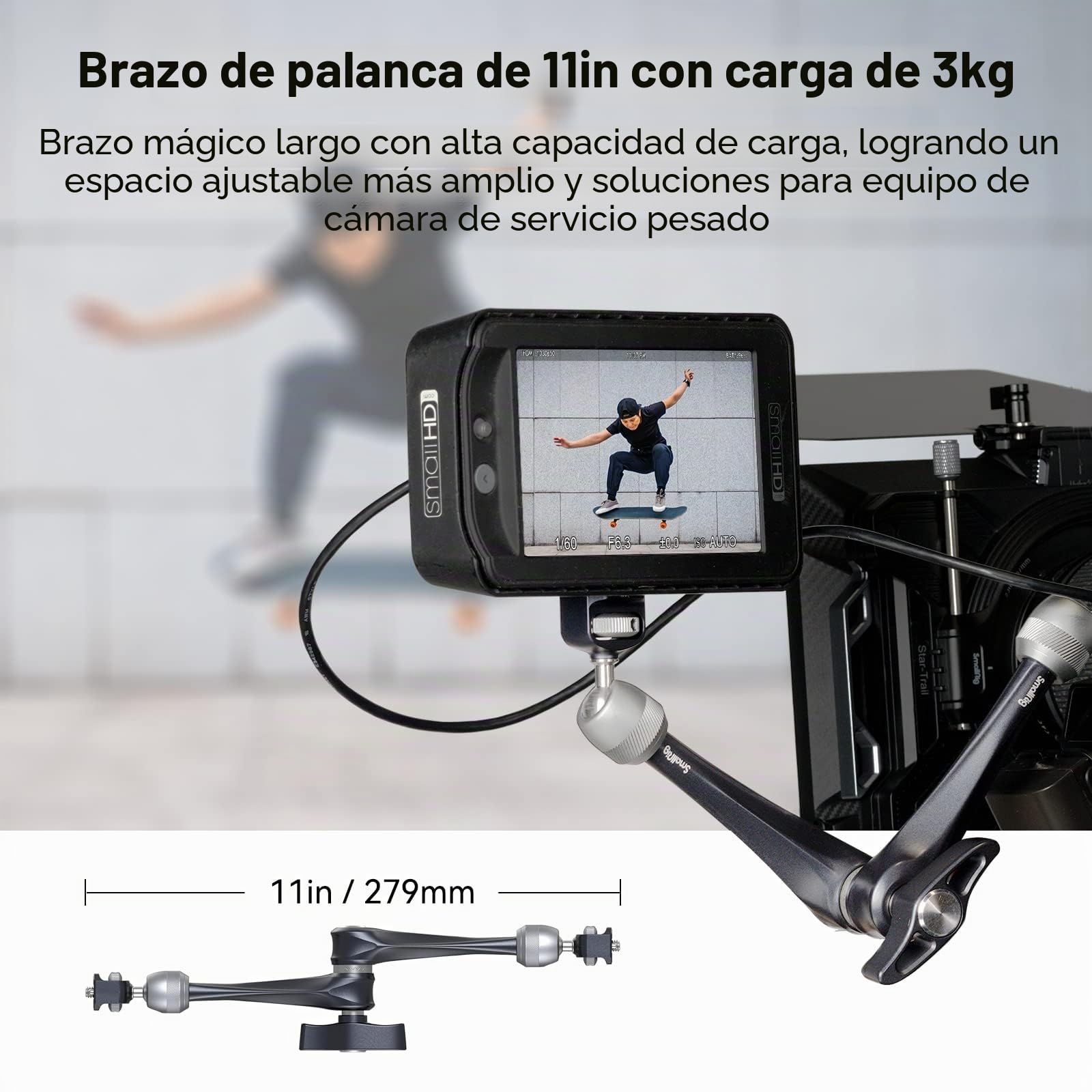SMALLRIG Brazo Mágico de Roseta de 11 Pulgadas con Cabeza Esférica, Tornillos de 1/4"-20 y Clavijas Antitorsión, Solo 330g Carga 3kg, para iPads/Monitores/Luces LED/Teléfonos - 3959
