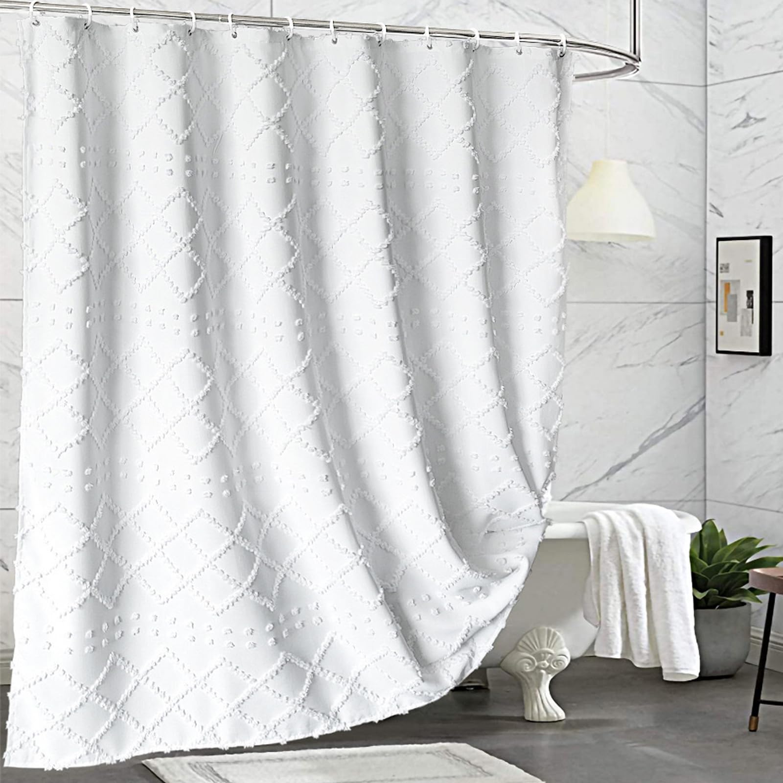 Rideaux de douche anti moisissure en tissu blanc lesté imperméable 183x198cm