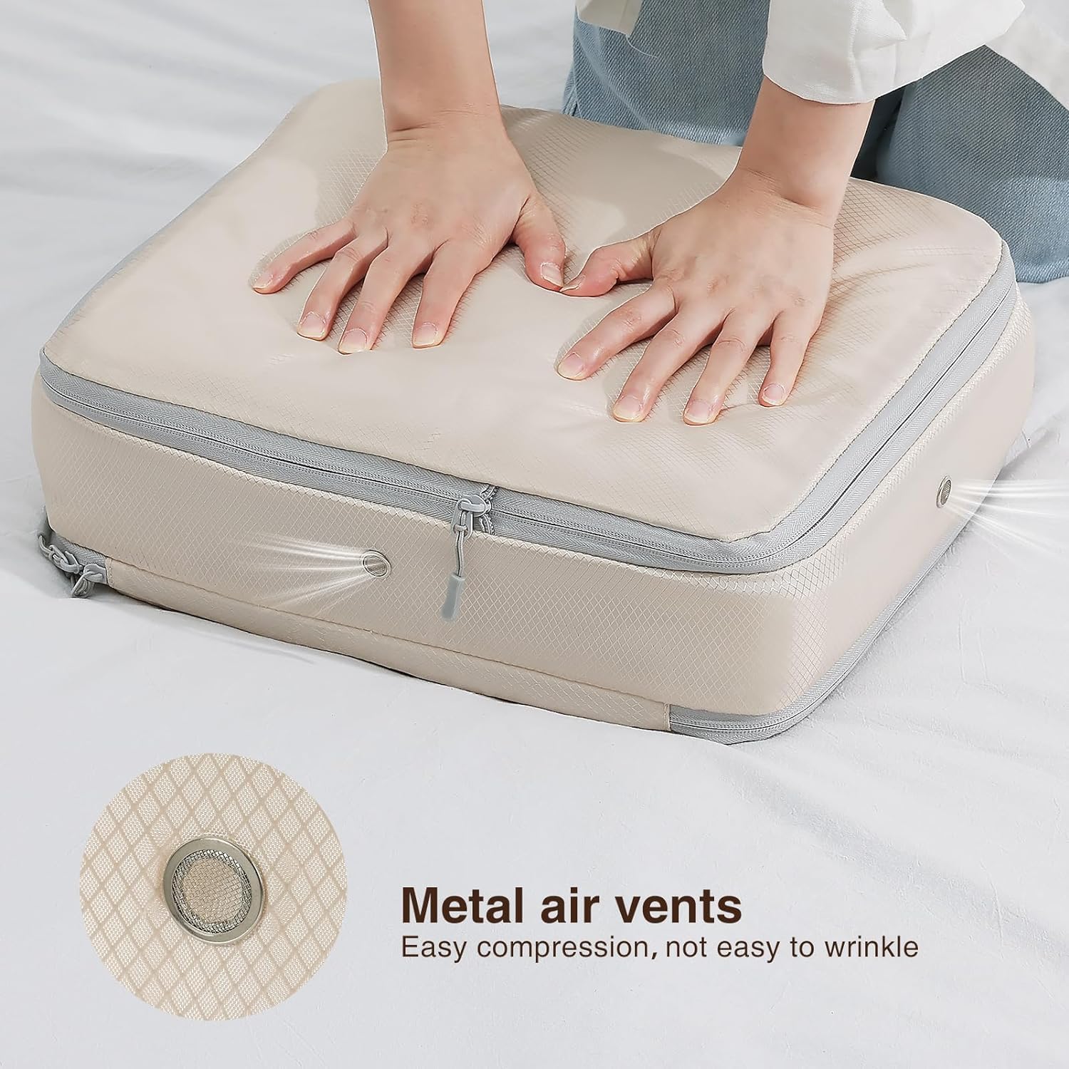 DIMJ 6 Organizadores Autocompresibles, Bolsa Organizador de Almacenamiento para Ropa de Cama, Cómoda Debajo de la Cama, Ahorro de Espacio, Almacenamiento de Ropa para Edredones, Mantas, Beige