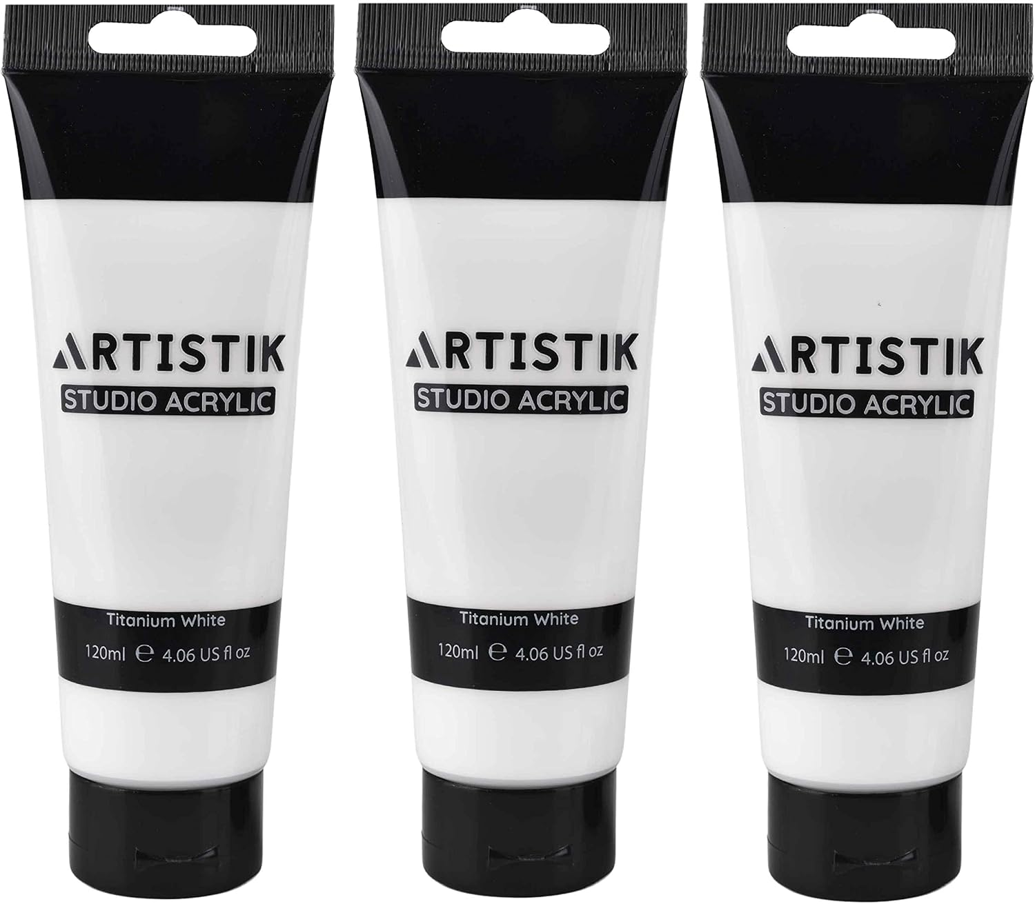 Titanium White Acrylic Color Paint Tubes - Set of 3-120ml Professional Grade Paints for Canvas Paper Wood and Other Surfaces Vivid Non-Toxic Paint for Kids Beginners and Artists
