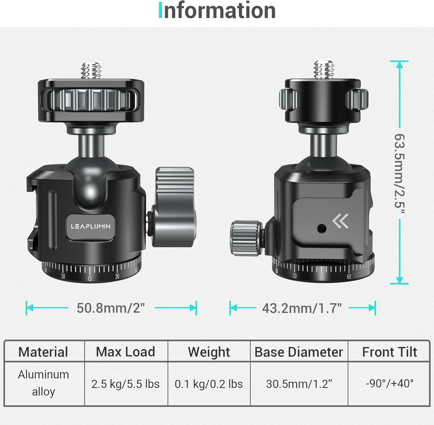 Ball Head for Phone Mount,Aluminum Ball Head with Cold Shoe,360°Panoramic Rotating Mount Base Adapter with 1/4” Screw for Phone Mount/Tablet Mount-Max Load 2.5kg/5.5lb - Image 6