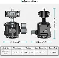 Vista 6 de Ball Head for Phone Mount,Aluminum Ball Head with Cold Shoe，360°Panoramic Rotating Mount Base Adapter with 1/4” Screw for Phone Mount/Tablet