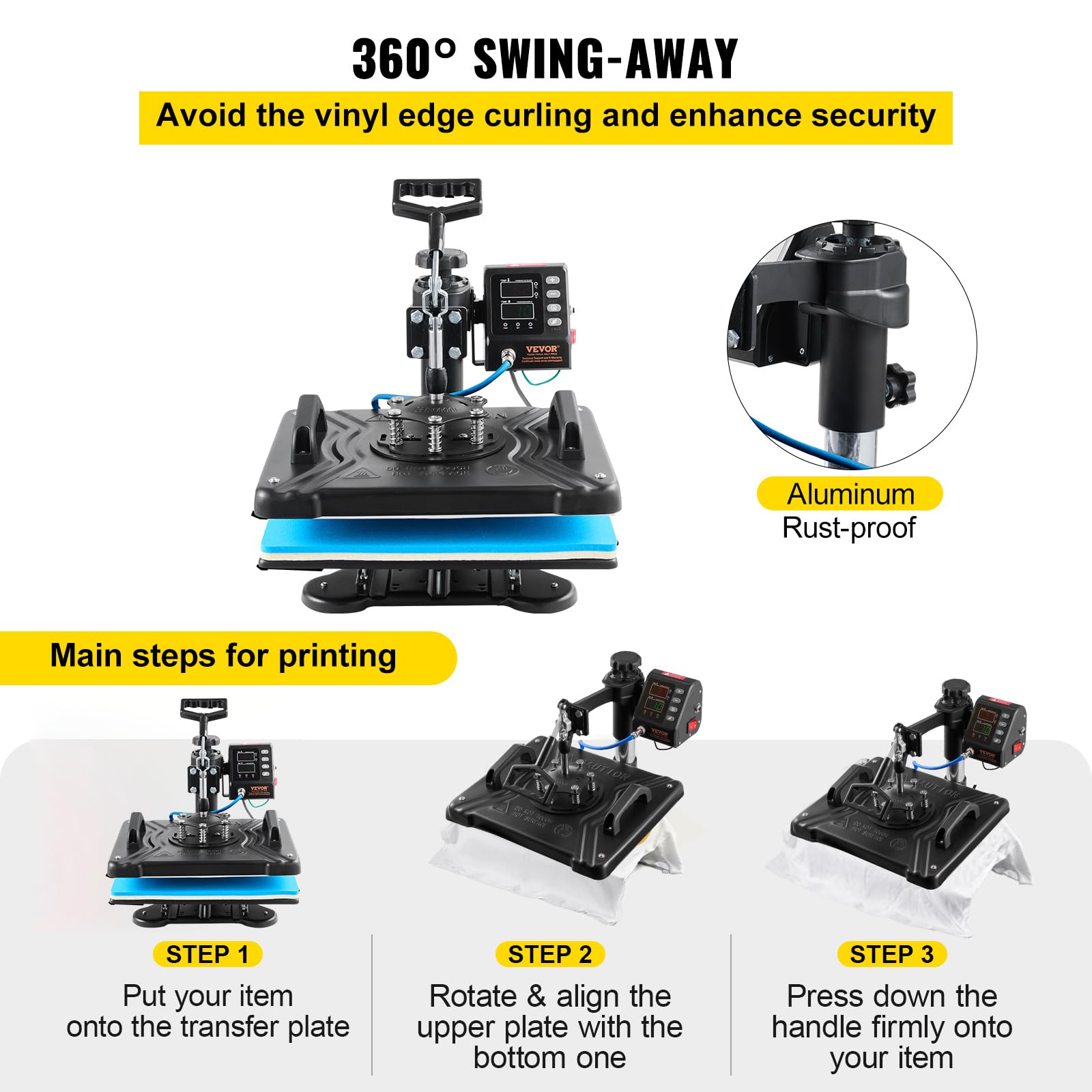 VEVOR Presse à chaleur multifonctionnelle 10 en 1, 30 x 38 cm, presse à transfert rotative à 360°, machine de sublimation, presse à chaleur, presse thermique pour t-shirts, tasses, noir