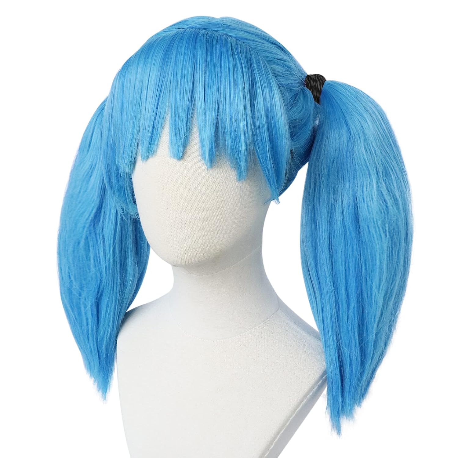Blue Wig with Bangs for Women Blue Double Ponytail Wig Pigtail Wig for Women Anime Cosplay Wigs for Halloween Costume Party + Hair Cap