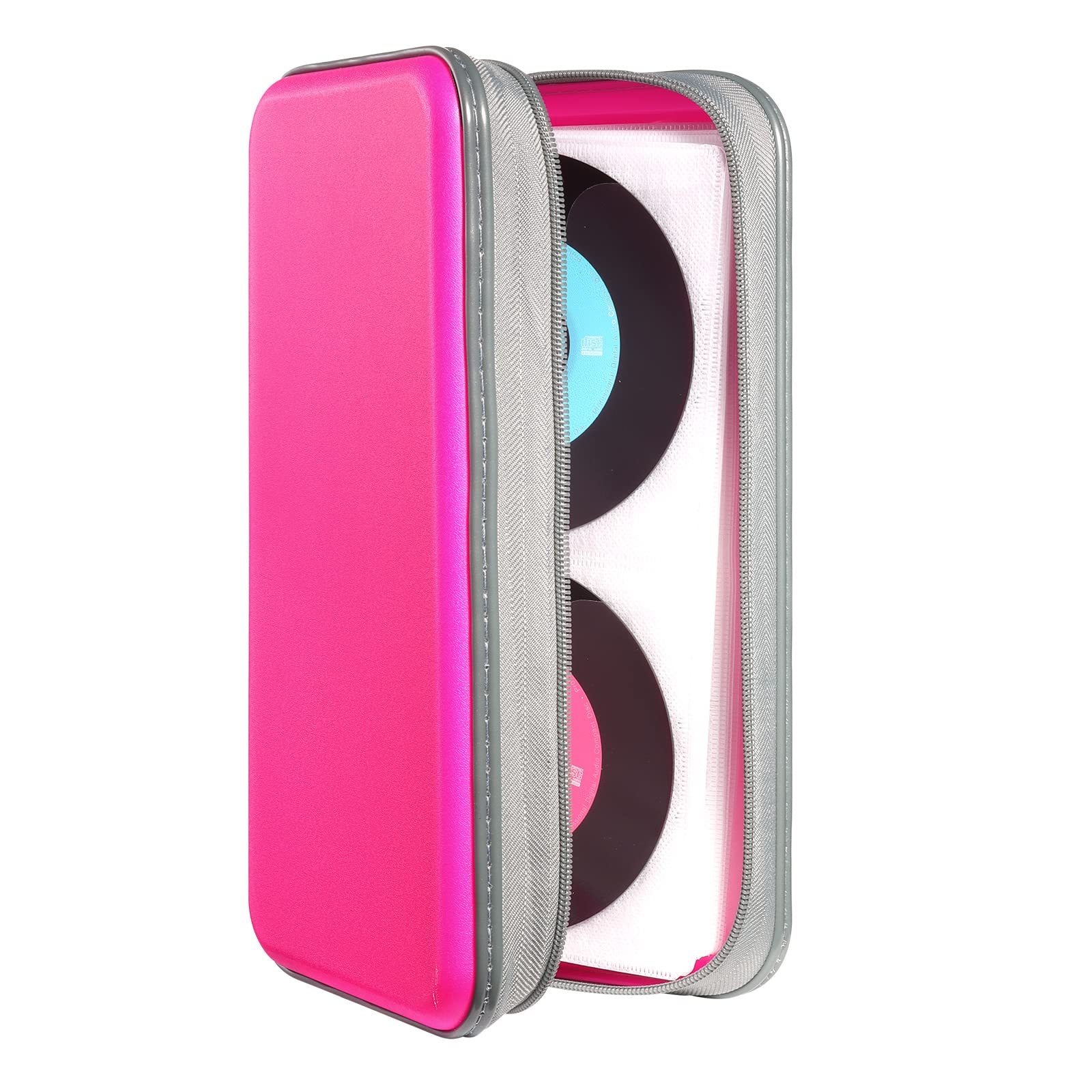 DVSICK DVD Case, 96 Capacity CD Case Hard Portable DVD Case Holder Plastic CD Organizer Wallet Protective DVD Storage (Pink)