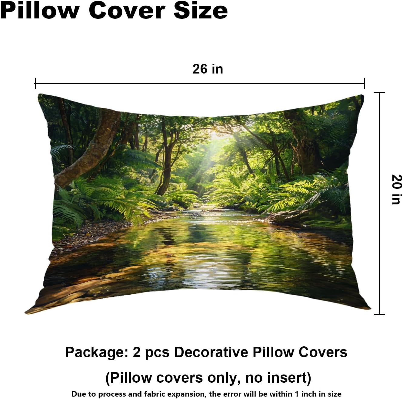Batmerry Environment Natural Beauty Pillowcases, Sunlit Glade Leafy Canopy Decorative Bed Pillowcases Digital Printing Blended Fabric Bedroom Set Hidden Zipper on Short Side 20X26 in