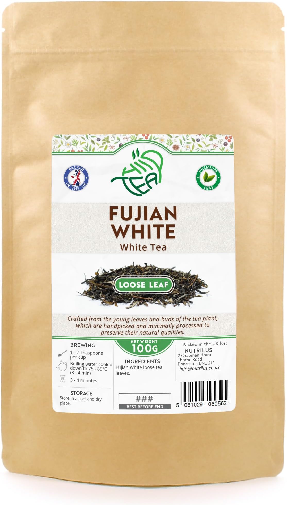 Fujian White Loose Leaf Tea โ Premium Chinese Loose Leaves White Tea (100g)
