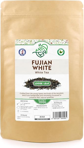 Fujian White Loose Leaf Tea   Premium Chinese Loose Leaves White Tea 100g | Young Leaves & Buds, Subtle & Floral Flavour, Resealable Pouch