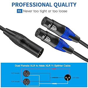 Lansensu 1 Male to 2 Female XLR Y Splitter Microphone 11.8 inch, Female XLR to Dual Male Y-Splitter Balanced Mic Cable for Stereo Mic to L & R Audio Track (2 Pack)