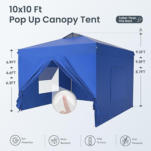 Miniatura 6 de PHI VILLA Tienda de campaña desplegable de privacidad de 10 x 10 pies, carpa cerrada instantánea, carpa de fiesta con paredes laterales desmontables