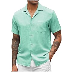 Mens Linen Shirts Beach Summer Lightweight Wedding Formal Dress Shirts Button Down Casual Short Sleeve with Pockets