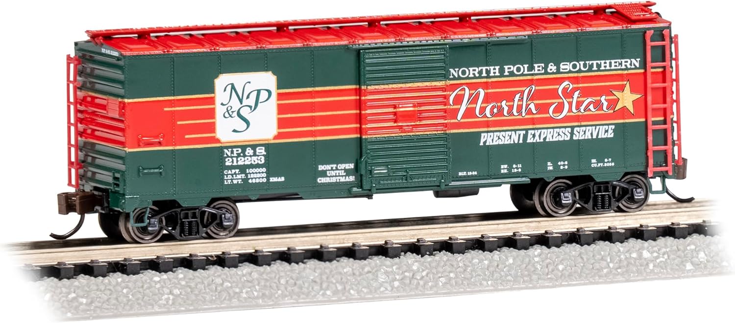Bachmann Trains - AAR 40' Steel Box CAR - Christmas - NP&S® North Star Present Express SVC - N Scale