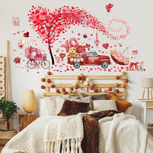 Miniatura 2 de 2 hojas de calcomanías de pared para el día de San Valentín, árbol de corazón, árbol rojo, camión, día de San Valentín, calcomanías de pared
