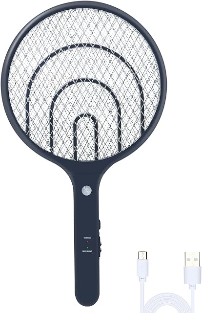Feizhibo Electric Fly Swatter, 3000Volt USB Rechargeable Bug Zapper Racket Fly Killer Mosquito Racquet with 3 Layers Mesh for outdoor and Indoor Use
