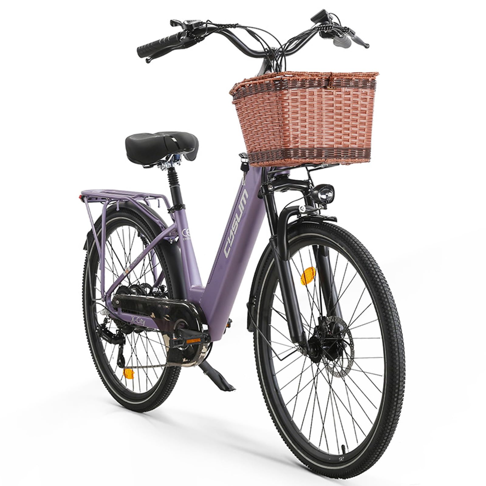 Vélo électrique Ville, 26" Banlieue Ebike pour Femme, 45Nm Pédalage Assisté Electric Bike, Li-Batterie Amovible 48V 10.4Ah, 499Wh Portée 80-100km, avec Panier et Porte-Bagages