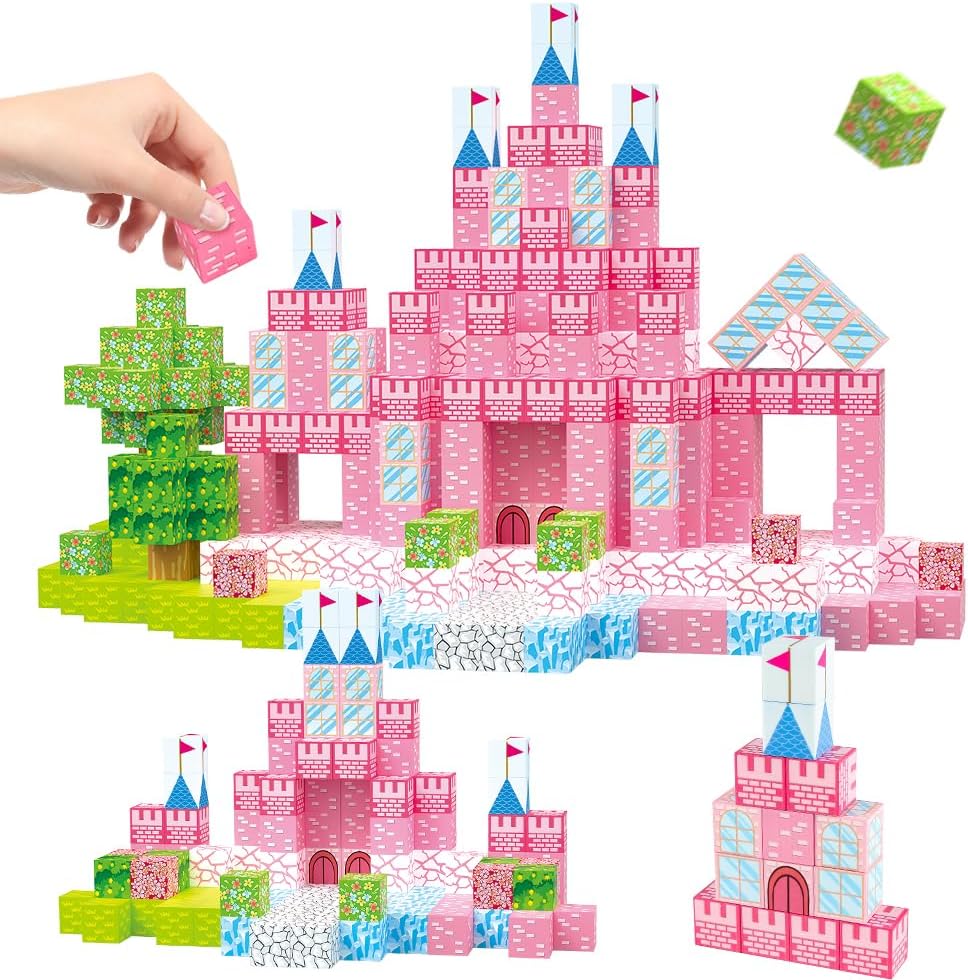 128PCS Magnetic Blocks Building Toys - 1" Magnet Cubes, Build Princess Castle, Magnetic Tiles Building Blocks, STEM Innovation Toys, Ideal Gifts for Christmas Birthday for Kids Age 3 4 5 6 7 8 9 10