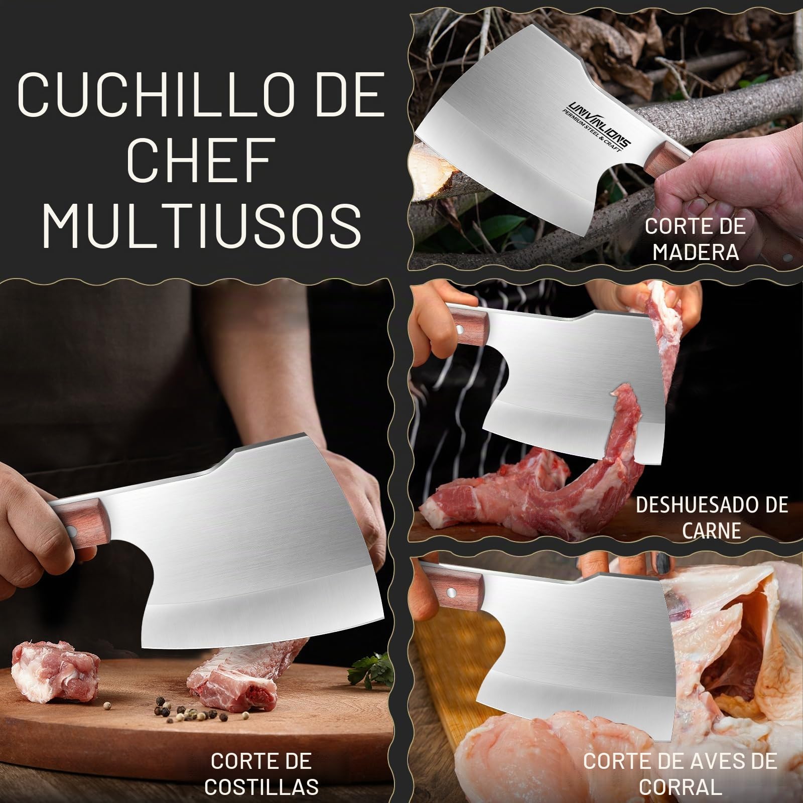 Cuchillo Carnicero Japonés Para Carne Y Huesos, Espiga Completa Cuchillo De Cocina, Hacha De Cocina Forjado A Mano, Cuchillo De Carnicero Para Cocina Camping Barbacoa