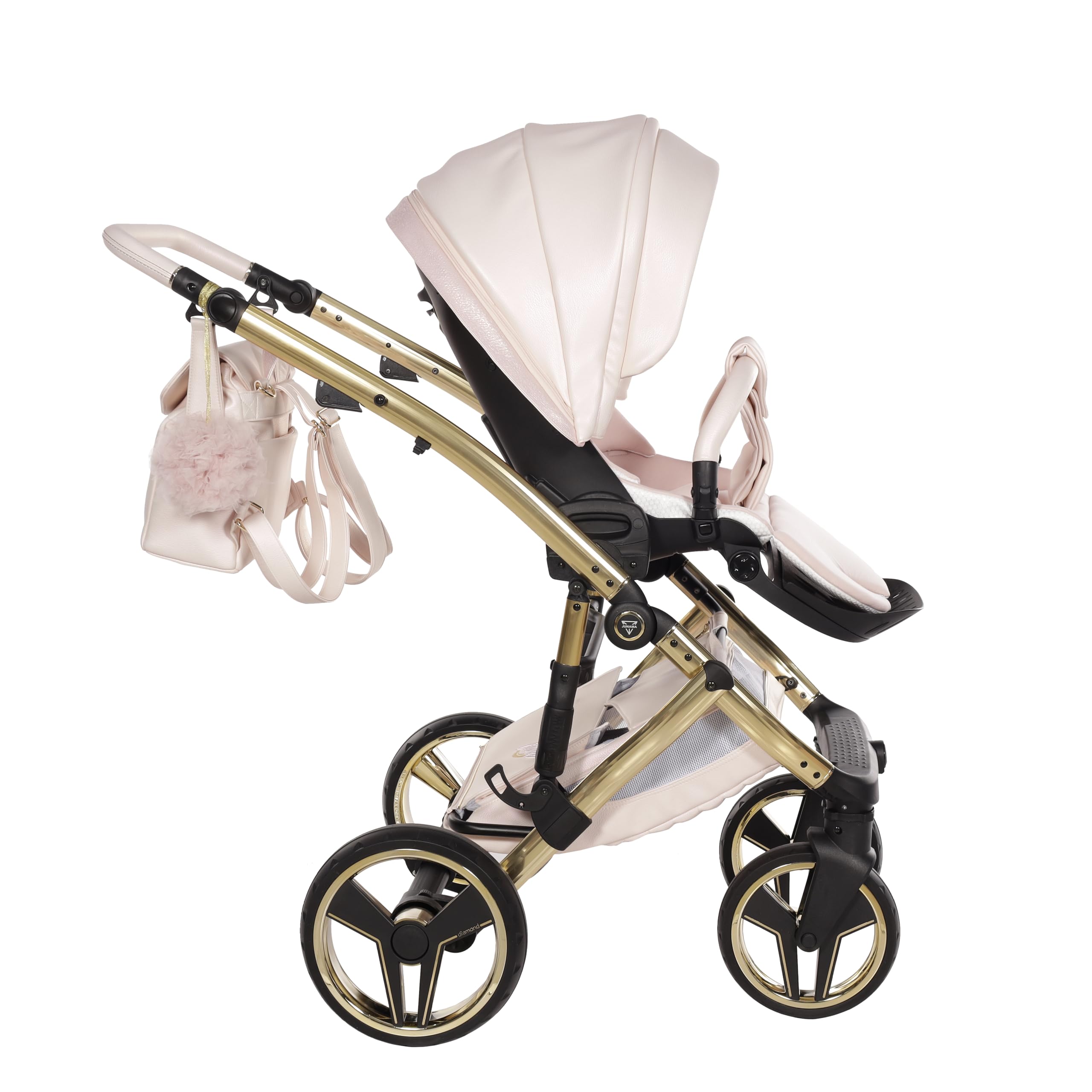 Junama Candy Premium Rosa y Dorado Cochecito de Bebé 2 en 1, 3 en 1, 4 en 1 + Sombrilla para Carrito (4 en 1 con base ISOFIX)