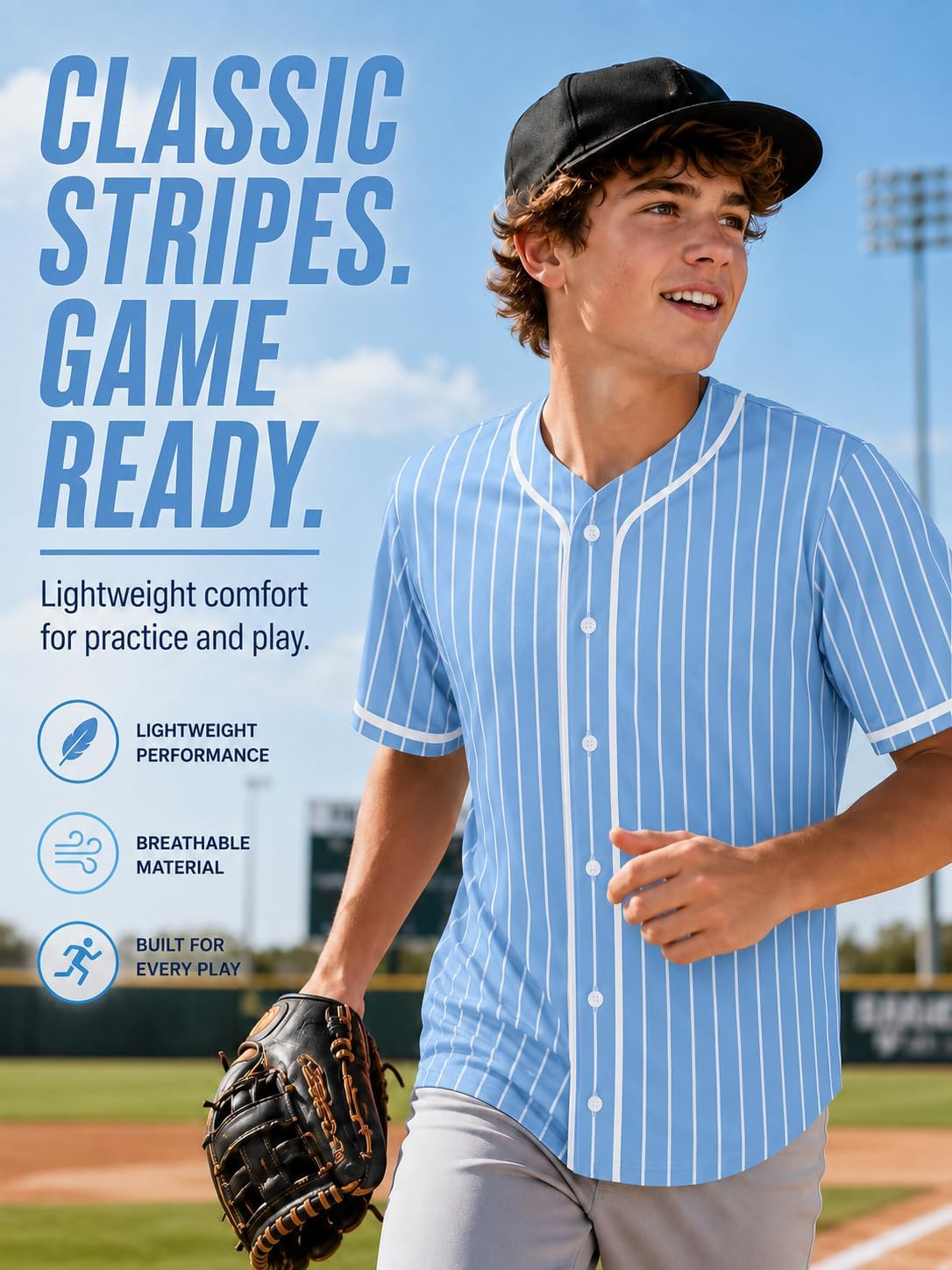 Kids Baseball Jersey Jersey for Boys Girls Plain Practice Shirt Youth Sports Button Down Shirts, Light-Blue, 3-4 Years