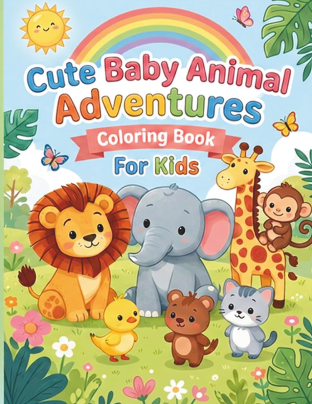 Cute Baby Animal Adventures Coloring Book for Kids: 40 Fun and Easy Animal Coloring Pages with Cute Adventure Scenes for Kids Ages 3–7