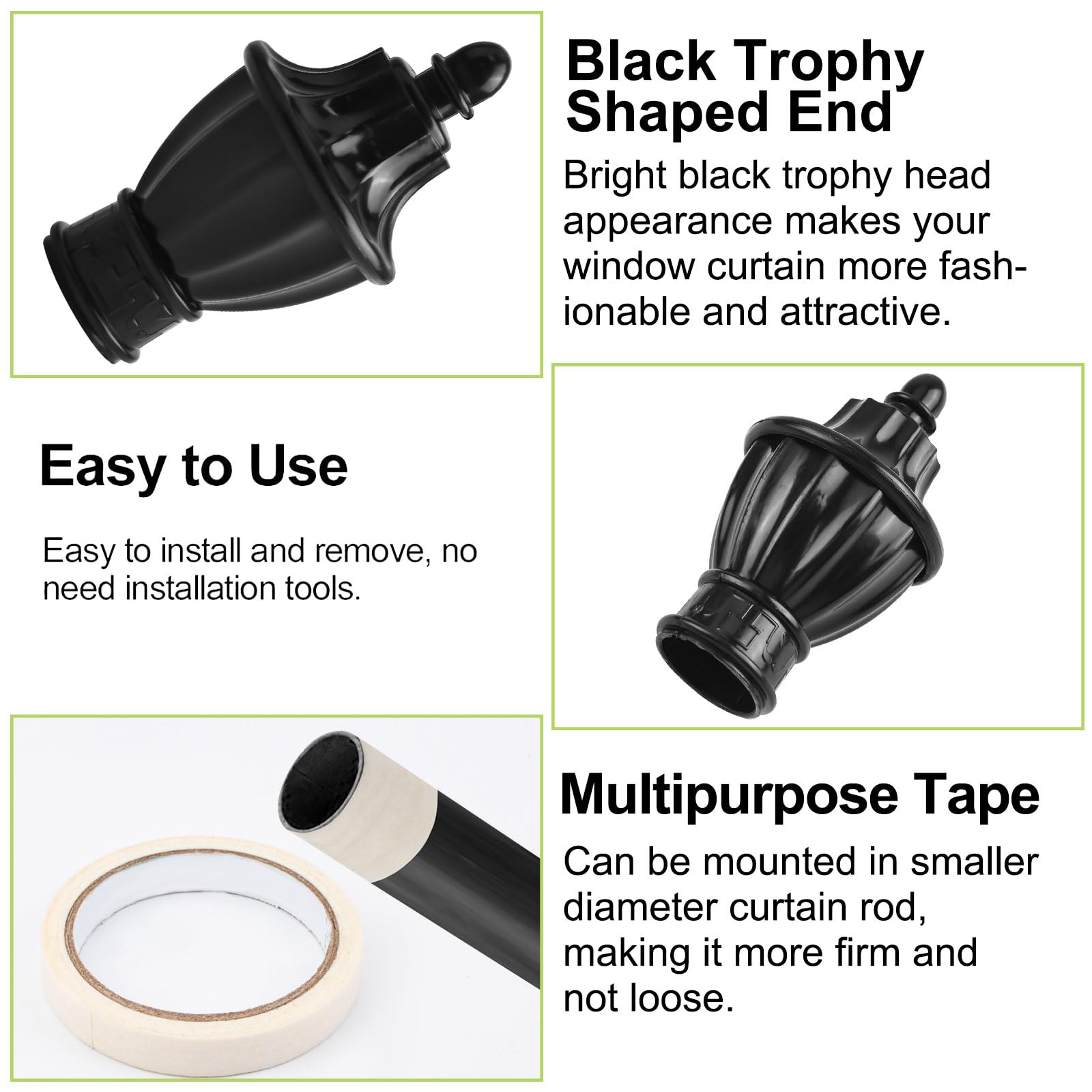 Lot De 6 Embouts De Tringle à Rideaux Noir Forme Trophée – Décoratifs Pour Tringle Ø 28 Mm