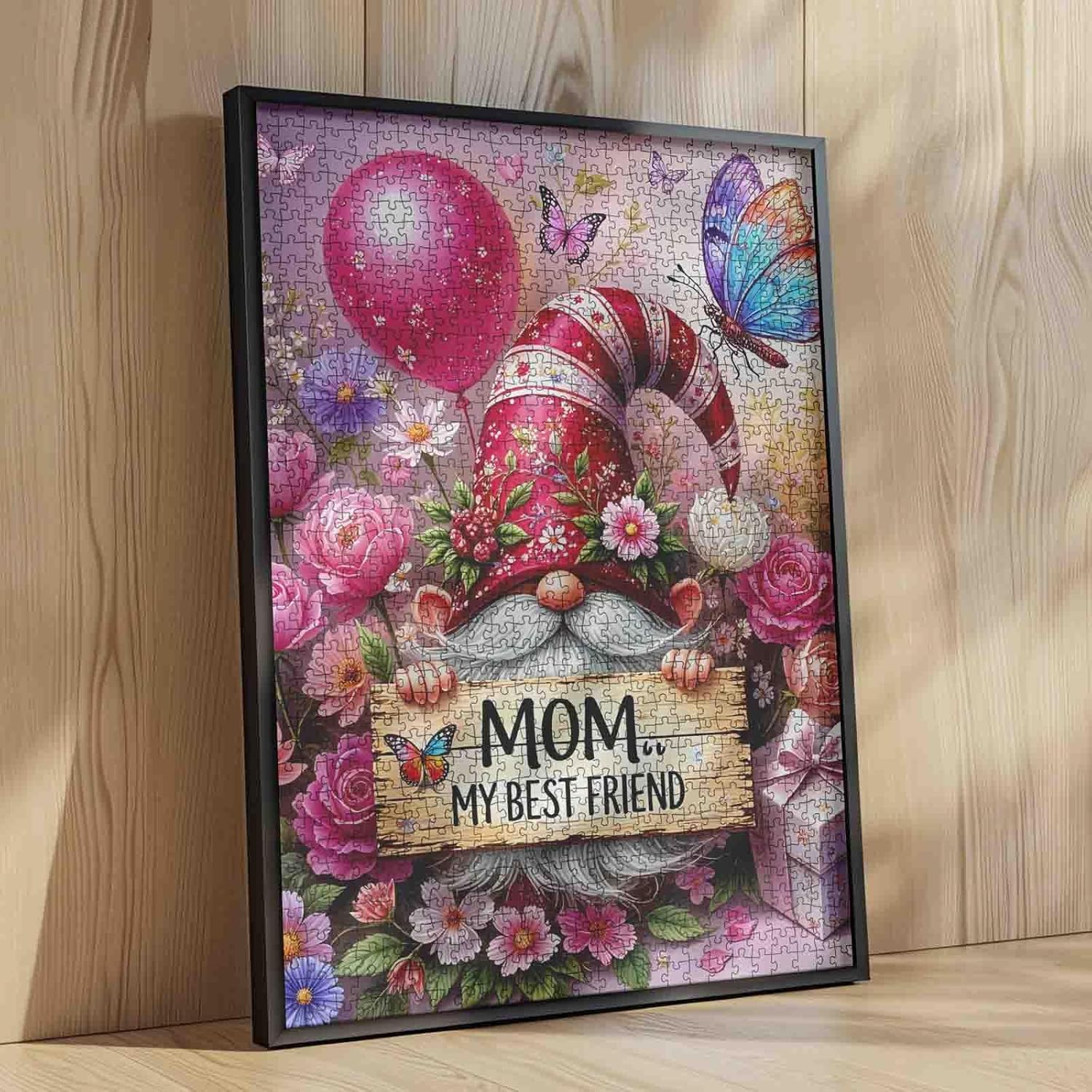 Mother's Day Gnome Jigsaw Puzzles 1000 Pieces for Adults Cute Gnome Art Jigsaw Puzzles for Challenging Family Games Flowers DIY Handwork Puzzle for Home Wall Decor Gifts 20x27 Inches
