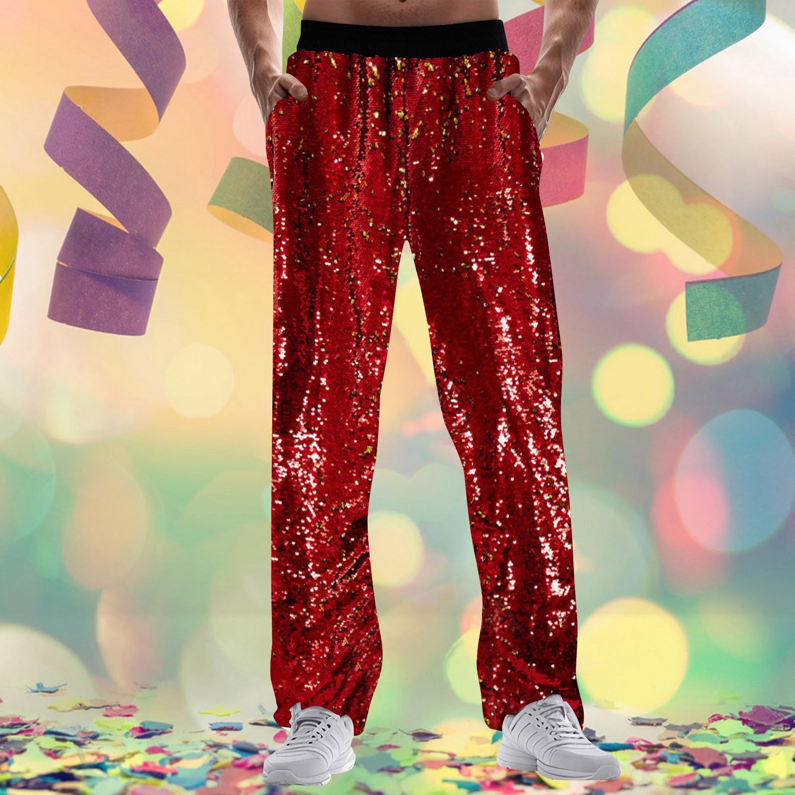 Pantalon disco métallisé années 70/80 à paillettes pour homme - Pantalon de fête - Pantalon de danse brillant - Pantalon de danse jazz brillant - Pantalon de danse - Pantalon de danse