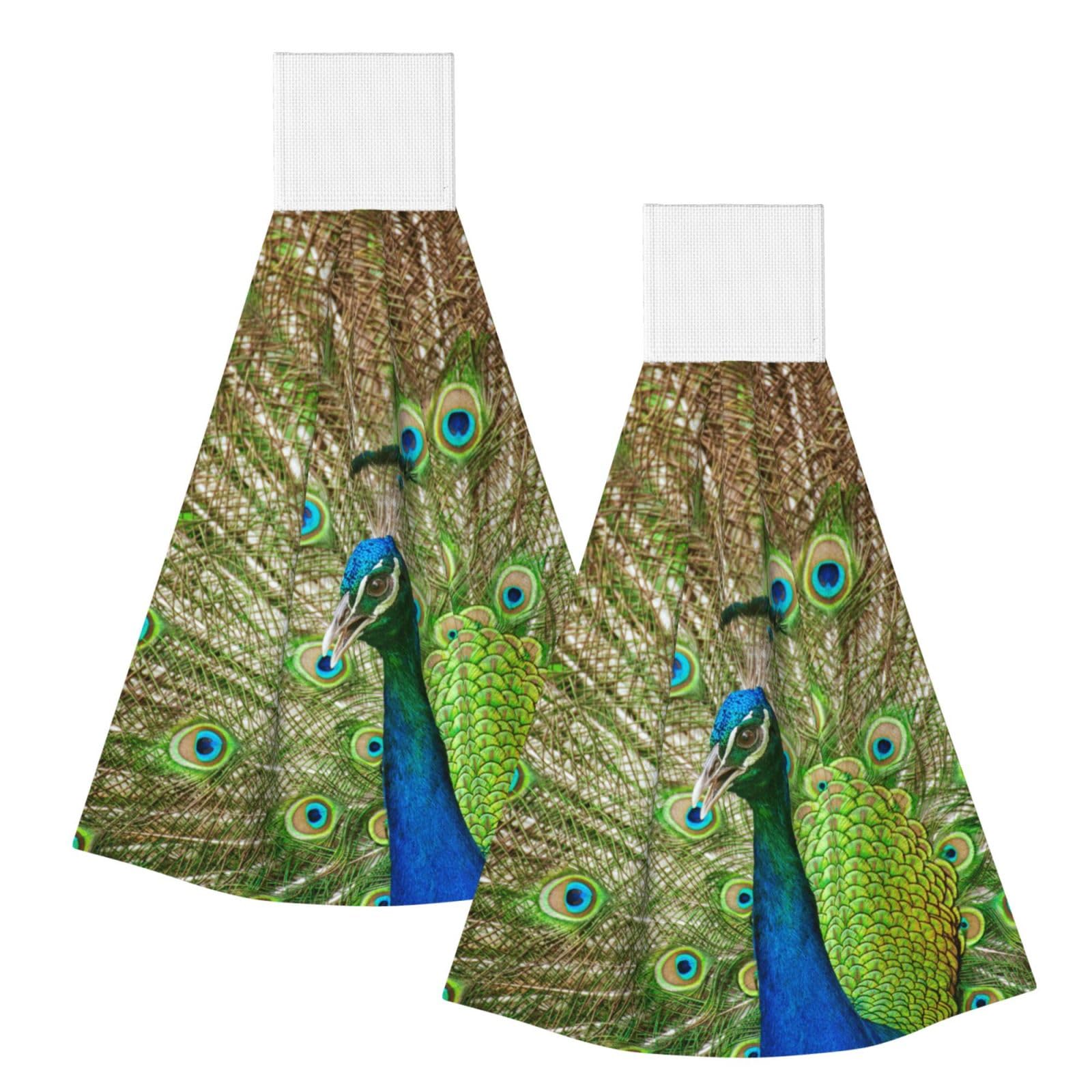 DOPKLNA Peacock, 2 Pcs Hanging Coral Fiber Hand Towels for Bathroom, Absorbent Kitchen Towels