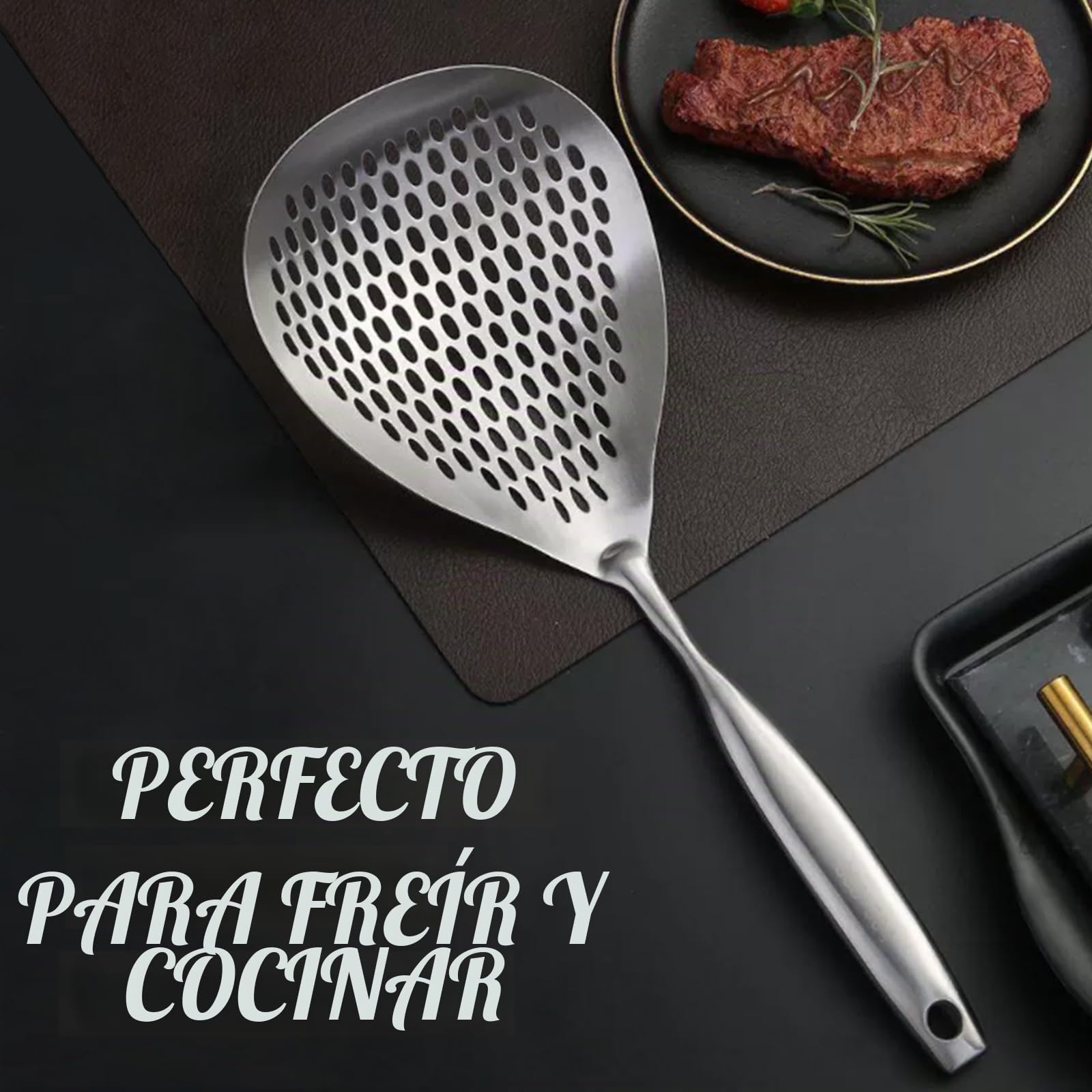 KAYCROWN Espumadera Cuchara Ranurada, Espumadera Cuchara de Acero Inoxidable 304 Colador Araña para Cocinar y Freír, Cuchara Colador de Pasta Colador de Cocina para Freír