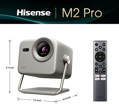 Hisense M2 Pro, Triple Laser Smart Portable Lifestyle Projector, 4K UHD, 65 200, 1,300 Lumens, Dolby Vision,Optical Zoom, Intelligent Screen Adjustments, Vidaa OS, Netflix Included
