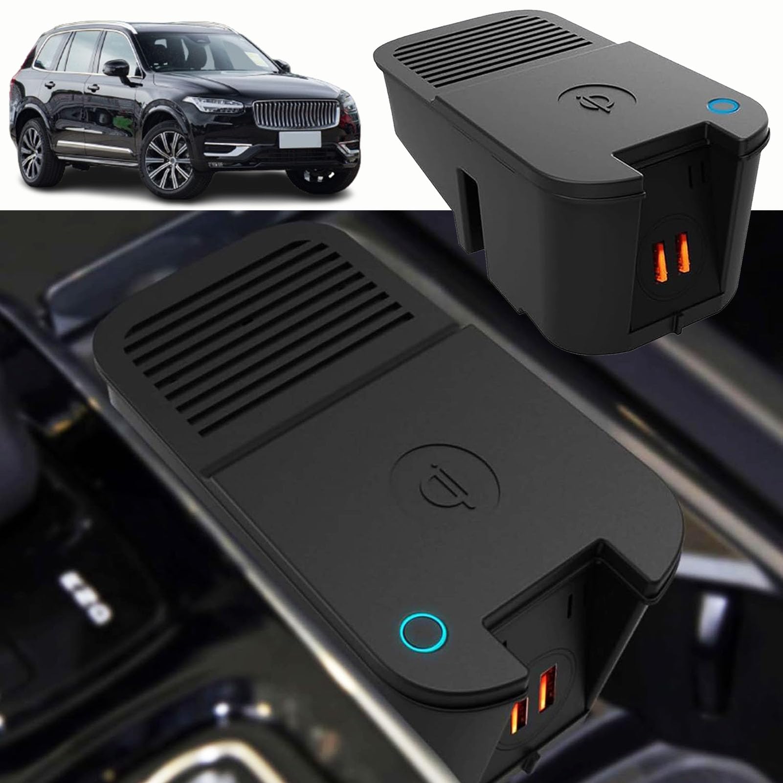 Ładowarka Samochodowa z 15W Bezprzewodowa + 27W Podwójny USB do Volvo XC90, XC60, S90, V90, V60, S60(2019-2024) Konsola środkowa Akcesoria do Tuningu Wnętrza dla i-Phone Sam-sung