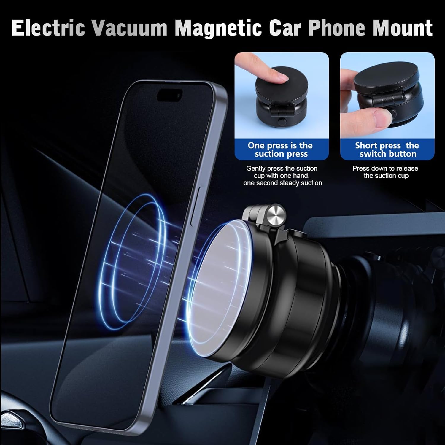 Support de téléphone magnétique à ventouse électrique, support de téléphone à ventouse réglable pour voiture, support de téléphone magnétique double face pliable, support de téléphone magnétique