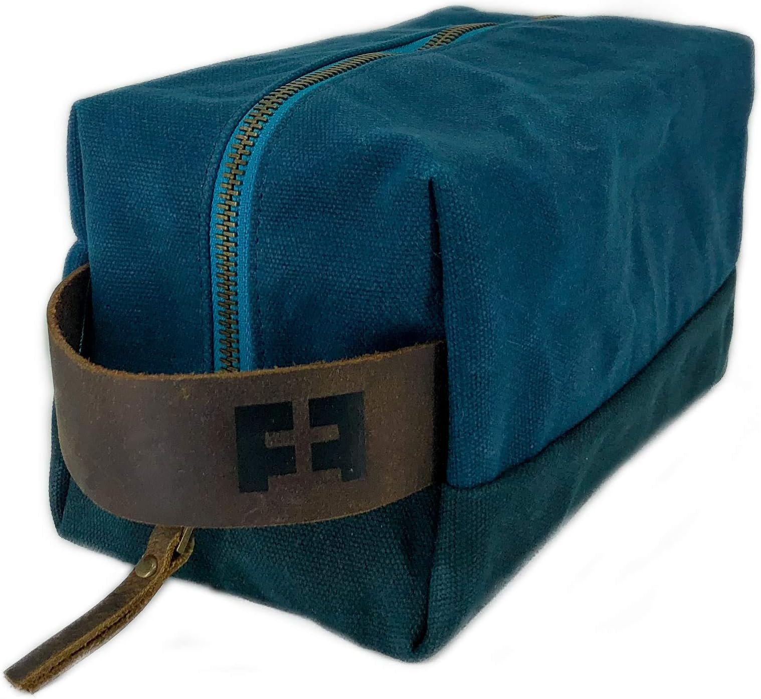 FAT FELT(AlpineLake) - the DOPP KIT waxed cotton canvas toiletry bag with leather handle (AlpineLake)