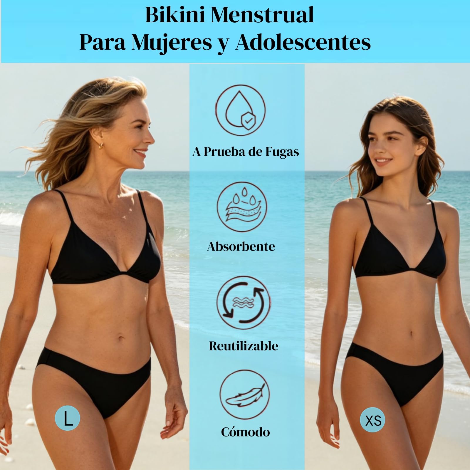 Bikini Menstrual Impermeable a Prueba de Fugas para Mujeres y Adolescentes, Playa y Piscina