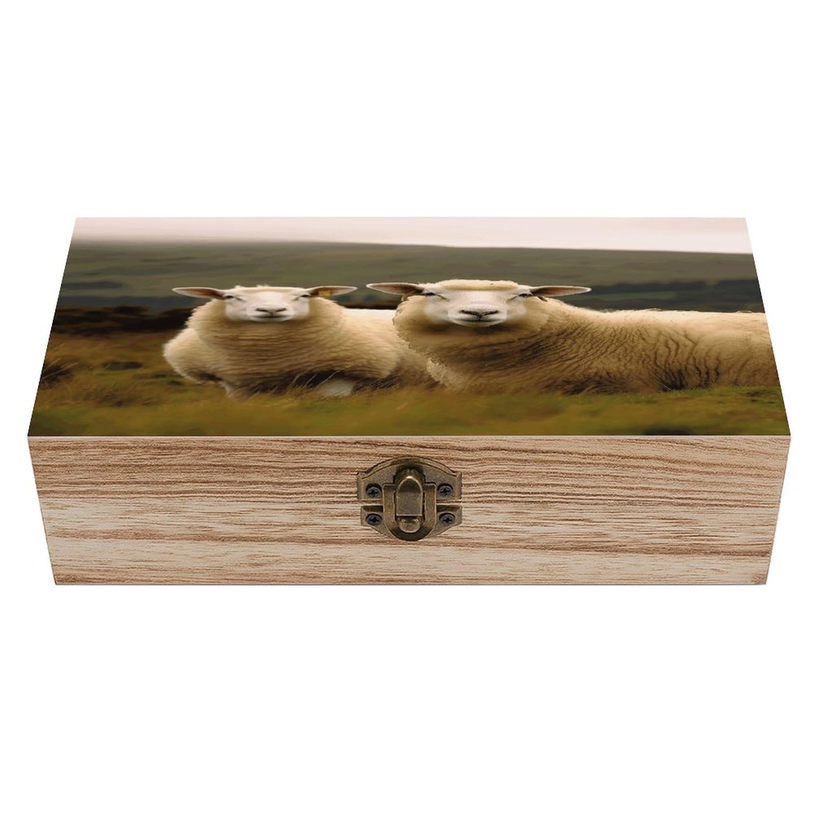 VstaDank Two White Sheep Wooden Keepsake Box with Hinged Lid Solid Wood Gift Boxes Beautifully Keepsake Box Jewellery Organiser Retro Memory Treasure Case with Lids Decorative Boxes