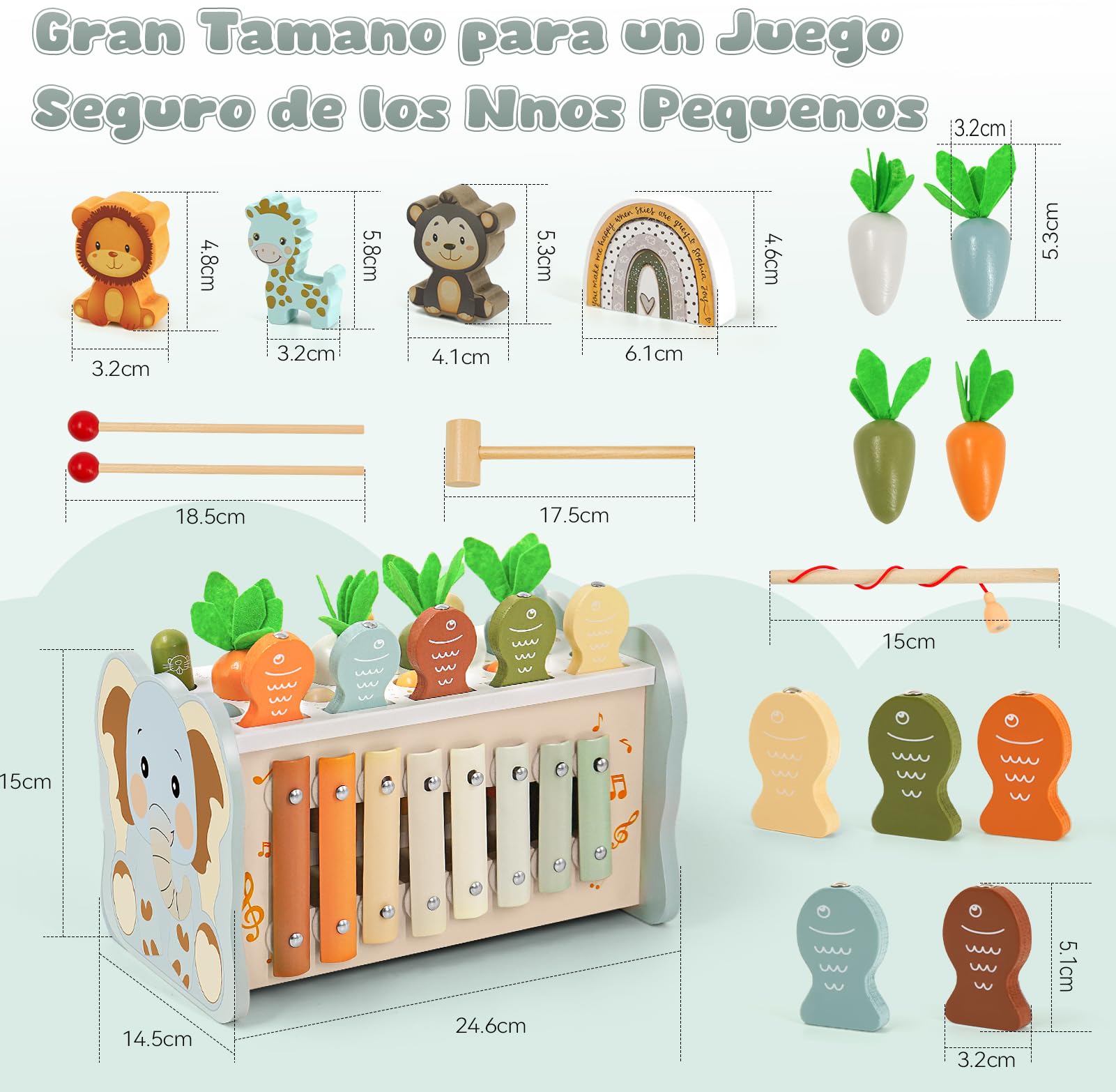 Juguetes Montessori 1 Años, 6 en 1 Juguetes Niños 1 Año, Juguetes Madera con Martillo, Xilofono Bebe, Juego de Pesca, Juegos Sensoriales Educativos Regalo Niño Niña 1 2 3 Años Cumpleaños Navidad