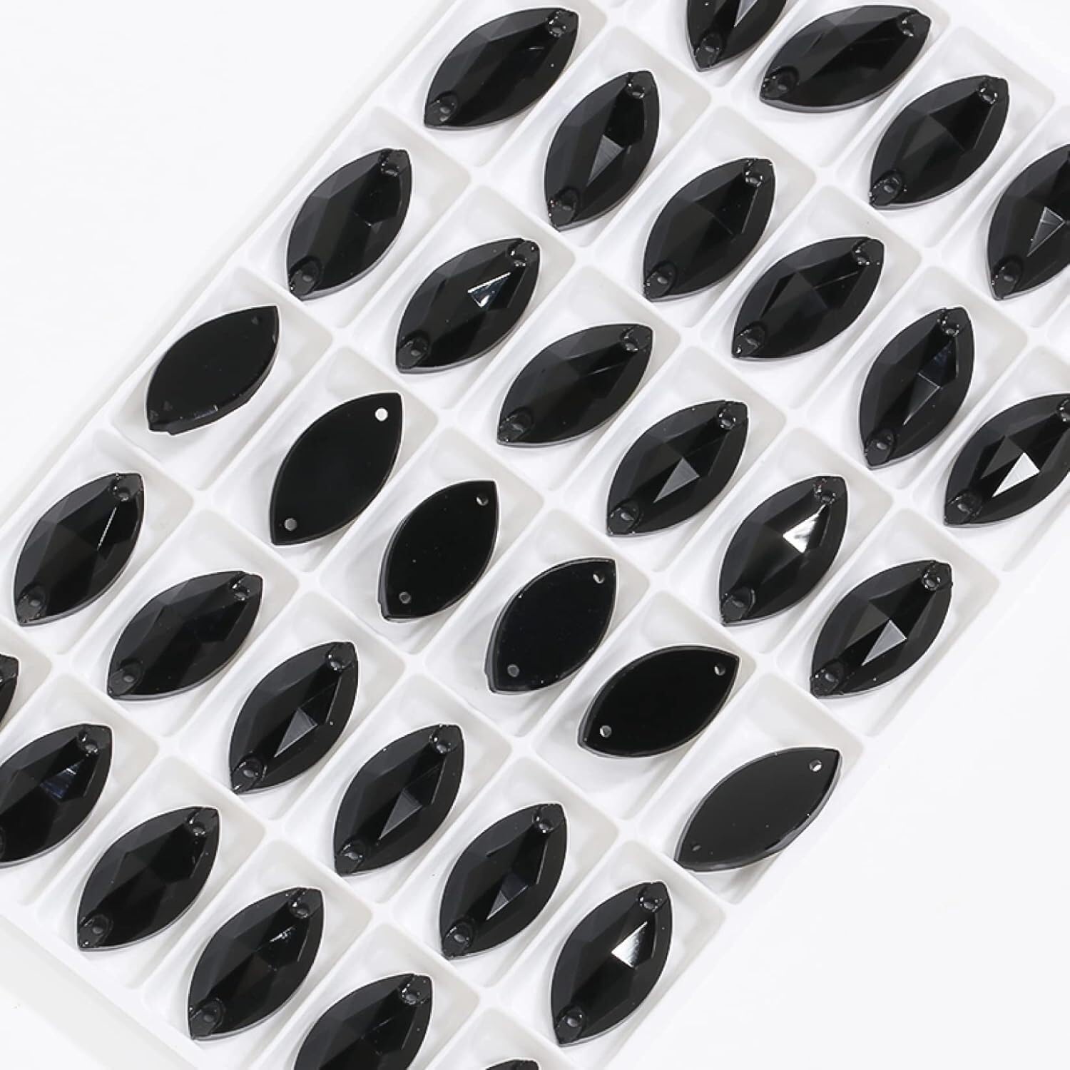 Rhinestone，Flatback Rhinestones,Horse Eye Flatback Sew on Crystal Rhinestones Appliques for Dresses Glass Shiny Crystal Sewing Stones for Decoration Beads(Black,9x18mm 36pcs) — image 1