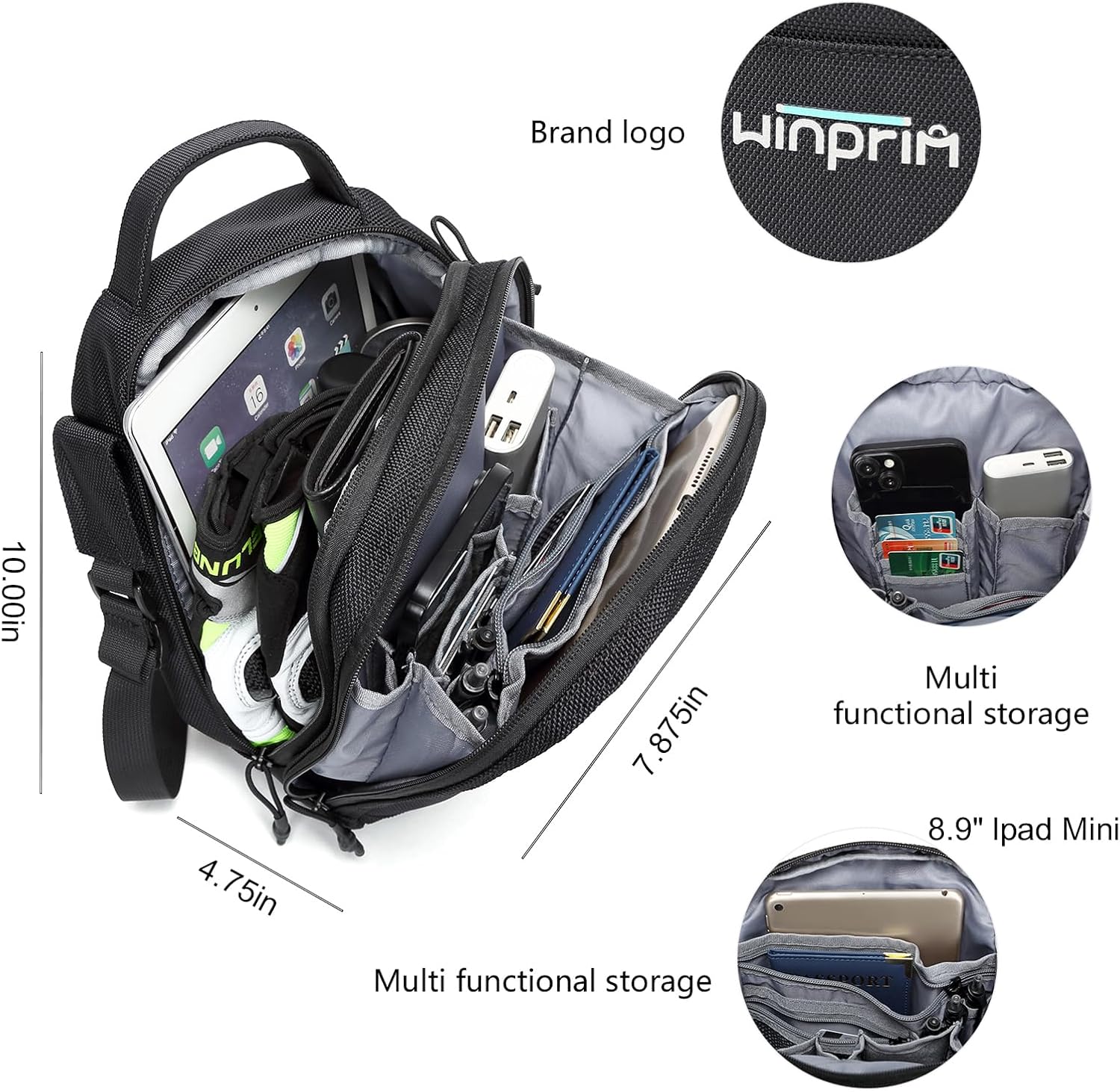 Small Crossbody Bag for Men & Women, Mini Messenger Shoulder Bag for Travel, Phone & Passport, Water-Resistant Canvas Satchel for Everyday Use, 10.4'' x 4.7'' x 7.8''