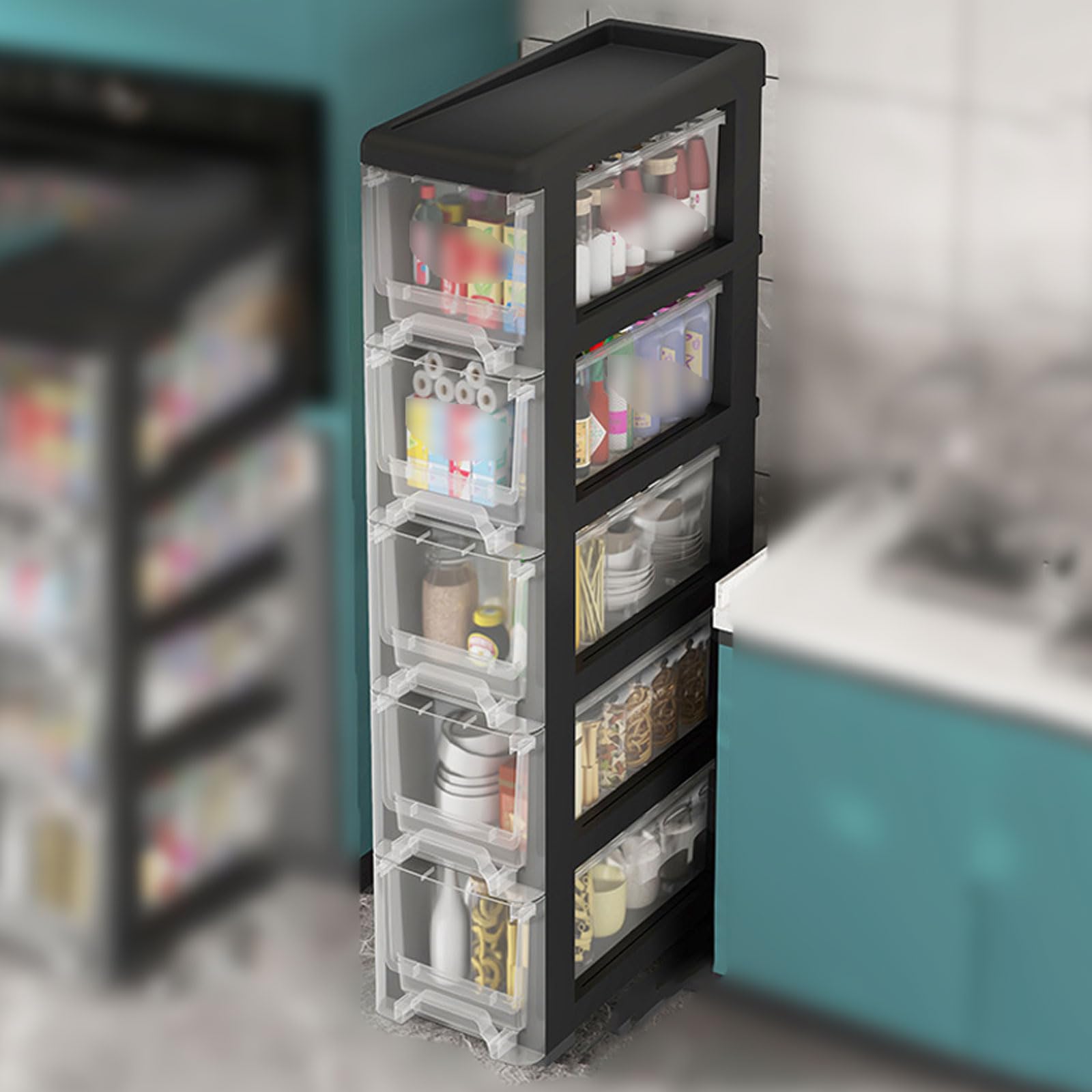 YDkjwjw Slim Drawer Storage Cabinet Narrow Plastic Storage Tower with Clear Drawers and Wheels, Rolling Organize Unit for Bathroom Bedroom Office Utility Room
