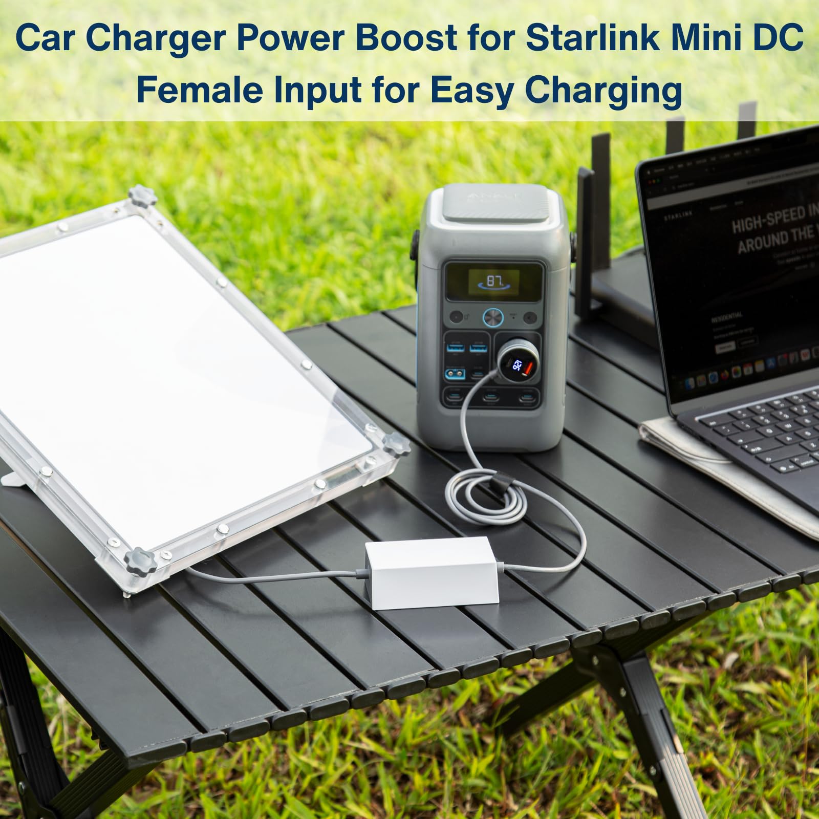 Caricatore Auto per Starlink Mini con Display Digitale, Adattatore 60W + Doppia Porta USB-C/USB-A 33W, Input 12V/24V/36V Universale per Auto, Camper, Camion e Barche